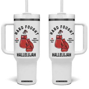 Hard Fought Hallelujah Tumbler With Handle Christian Boxing Gloves Bible Verse Faith TS14 One Size: 40 oz White Print Your Wear
