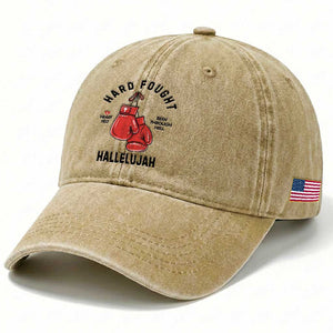Hard Fought Hallelujah Washed Cotton Baseball Cap Christian Boxing Gloves Bible Verse Faith TS14 Print Your Wear
