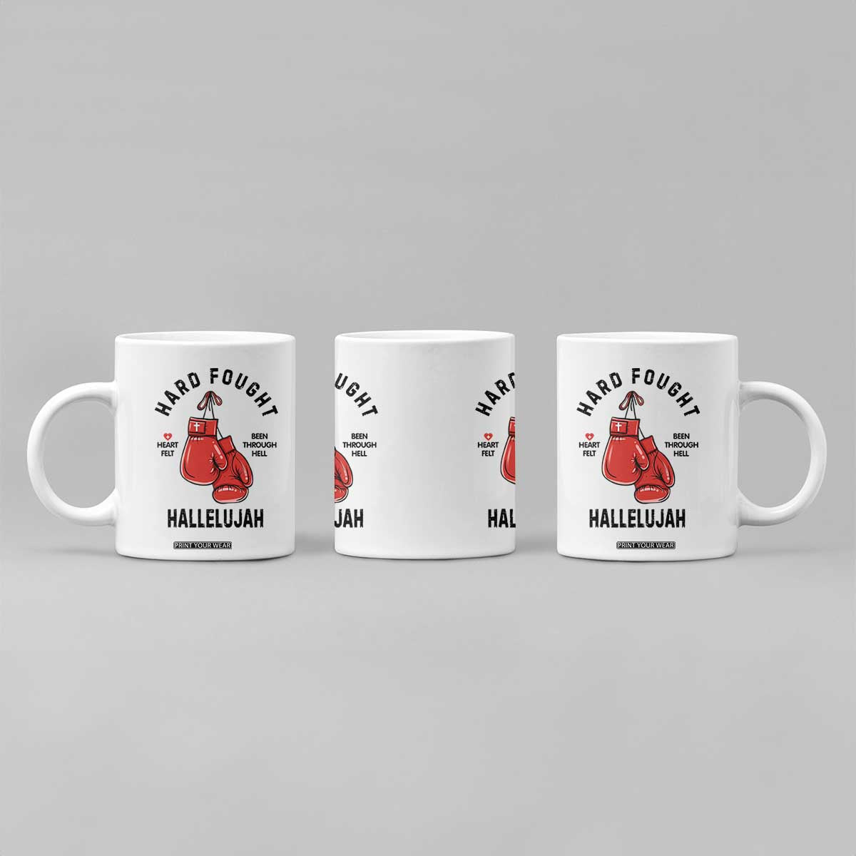 Hard Fought Hallelujah Coffee Mug Christian Boxing Gloves Bible Verse Faith TS14 Print Your Wear