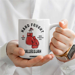 Hard Fought Hallelujah Coffee Mug Christian Boxing Gloves Bible Verse Faith TS14 Print Your Wear