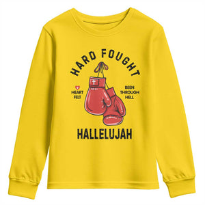 Hard Fought Hallelujah Youth Sweatshirt Christian Boxing Gloves Bible Verse Faith TS14 Daisy Print Your Wear