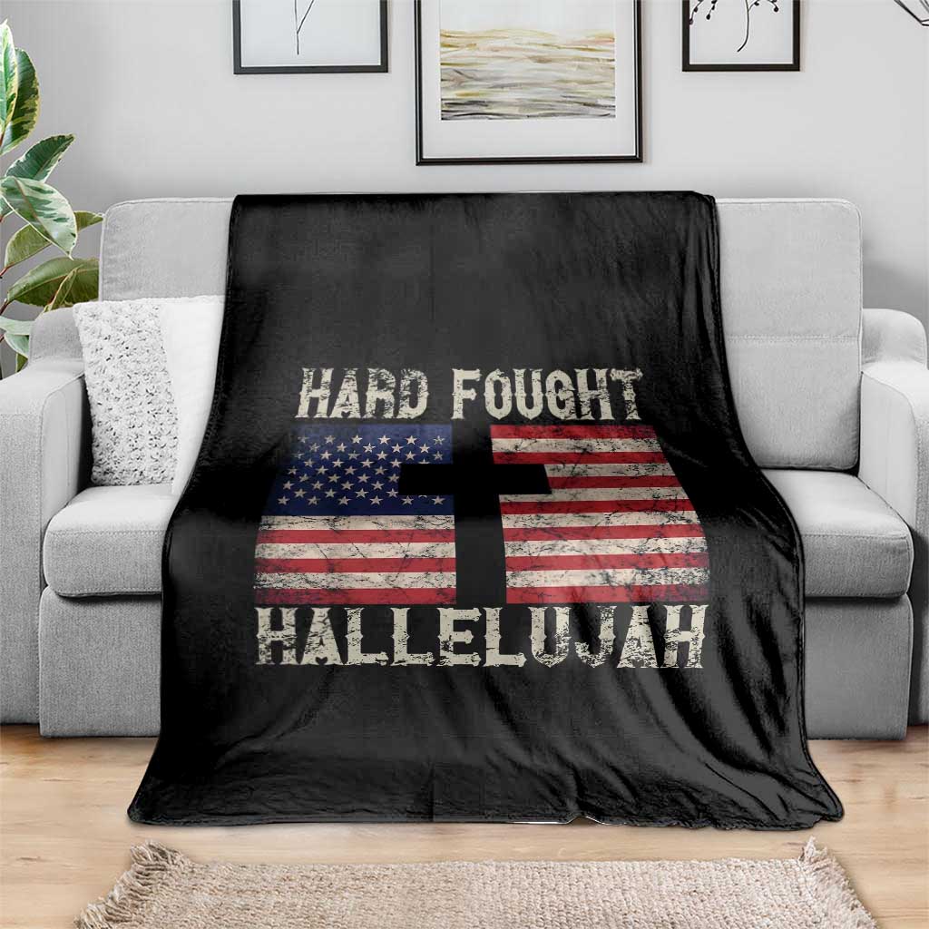 Hard Fought Hallelujah Throw Blanket Patriotic Christian Faith American Flag TS14 Print Your Wear