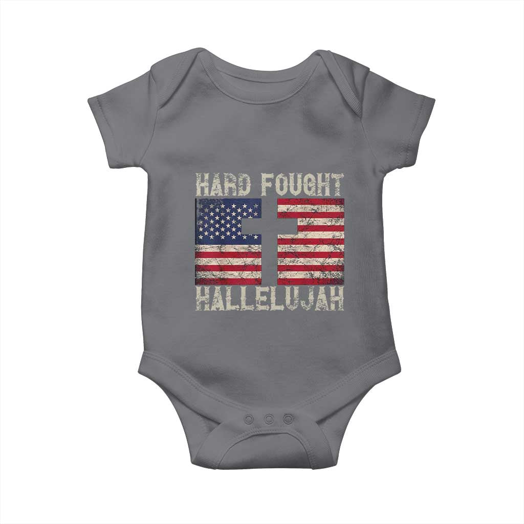 Hard Fought Hallelujah Baby Onesie Patriotic Christian Faith American Flag TS14 Charcoal Print Your Wear