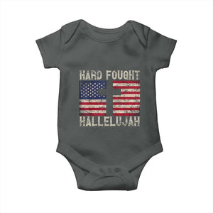 Hard Fought Hallelujah Baby Onesie Patriotic Christian Faith American Flag TS14 Dark Heather Print Your Wear