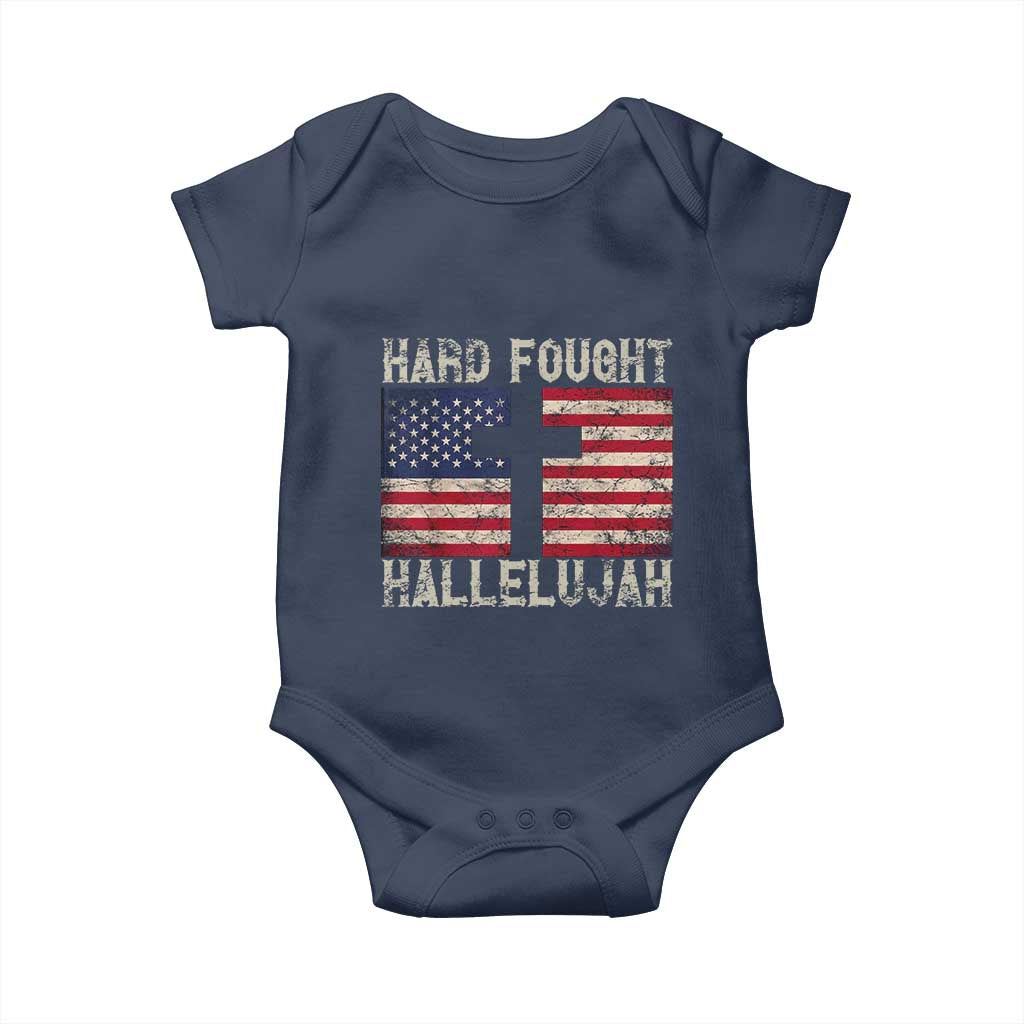 Hard Fought Hallelujah Baby Onesie Patriotic Christian Faith American Flag TS14 Navy Print Your Wear