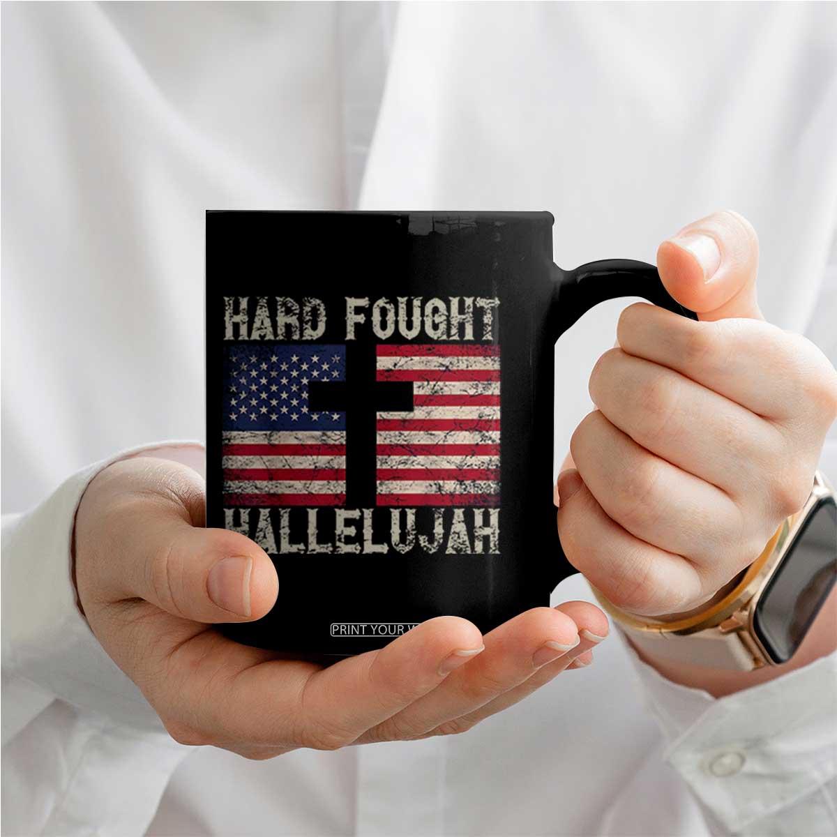Hard Fought Hallelujah Coffee Mug Patriotic Christian Faith American Flag TS14 Print Your Wear