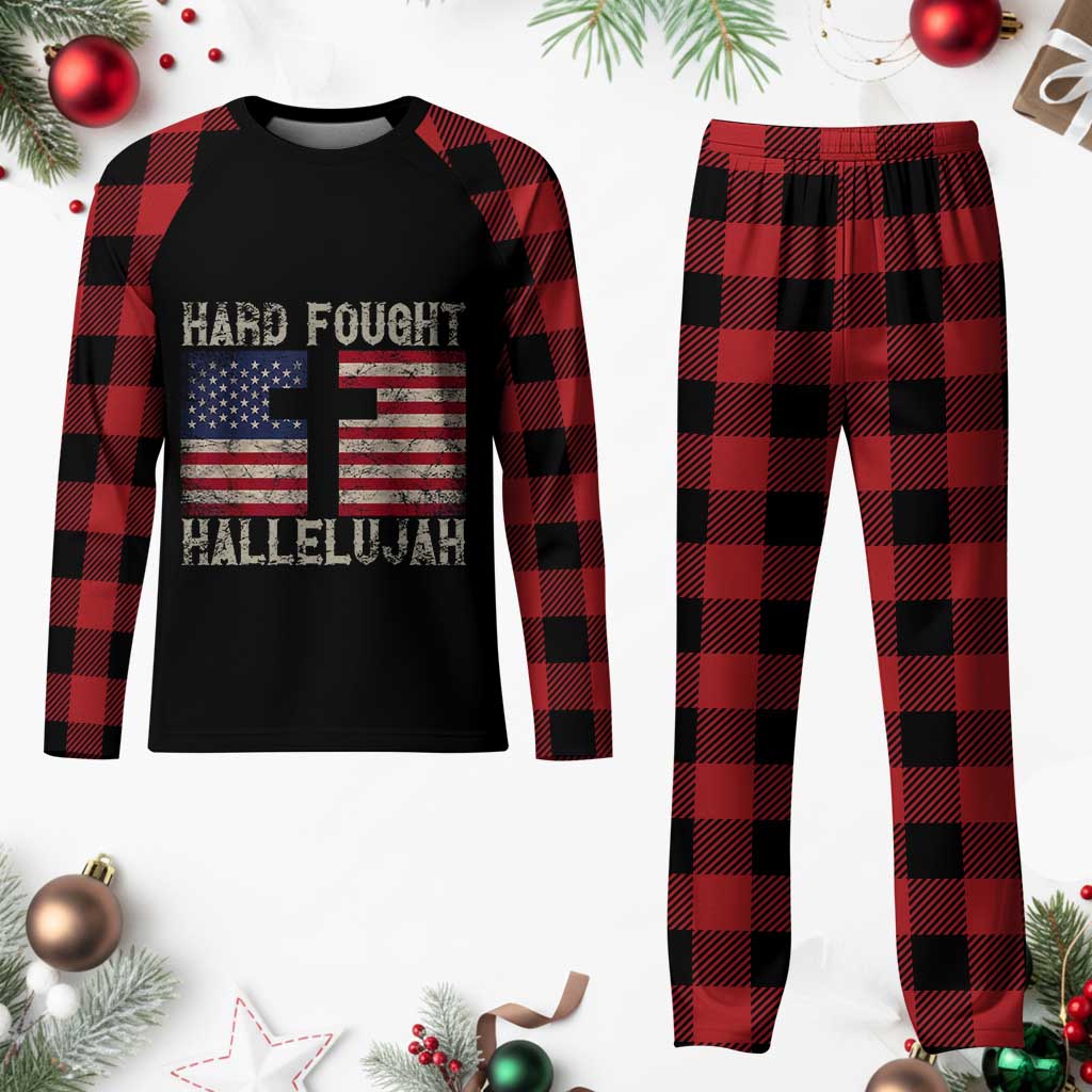 Hard Fought Hallelujah Plaid Pajama Set Patriotic Christian Faith American Flag TS14 Buffalo Plaid Print Your Wear