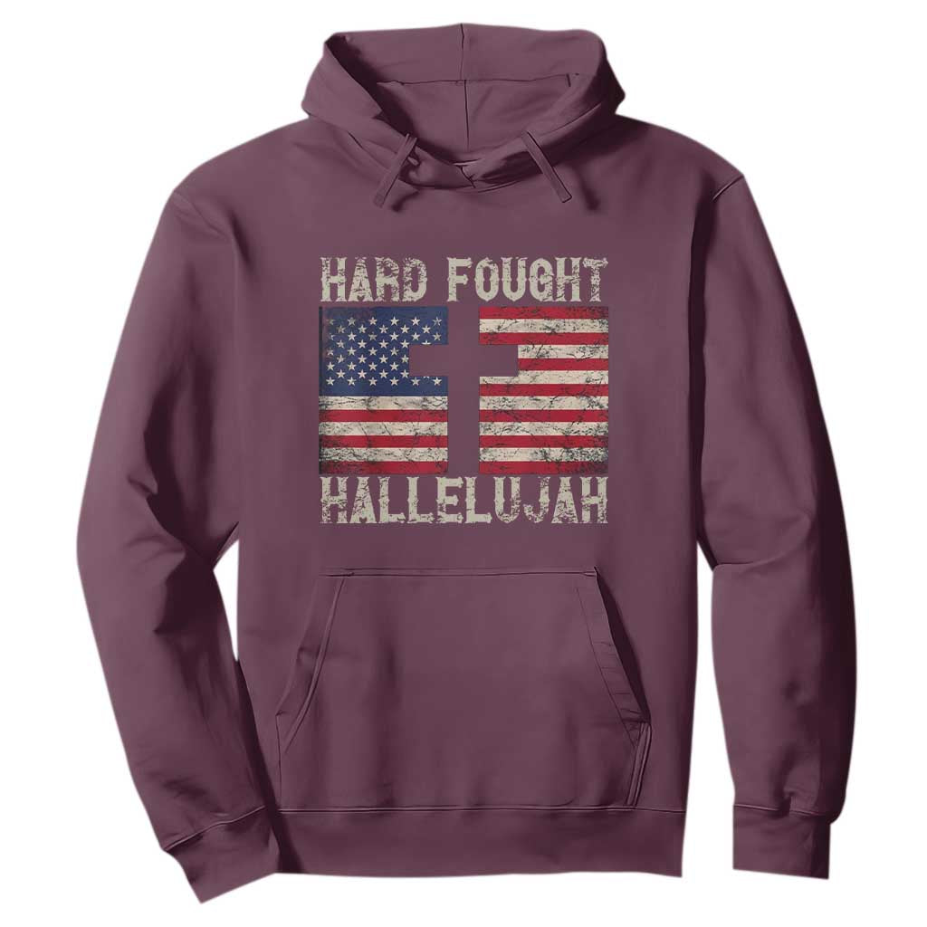 Hard Fought Hallelujah Hoodie Patriotic Christian Faith American Flag TS14 Maroon Print Your Wear