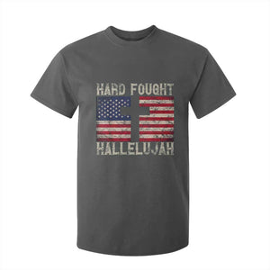 Hard Fought Hallelujah T Shirt For Kid Patriotic Christian Faith American Flag TS14 Dark Heather Print Your Wear