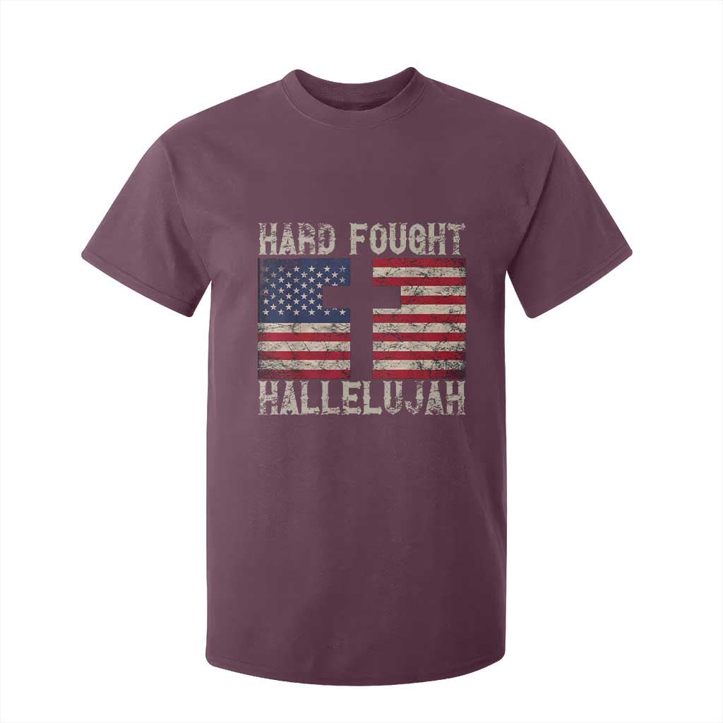 Hard Fought Hallelujah T Shirt For Kid Patriotic Christian Faith American Flag TS14 Maroon Print Your Wear