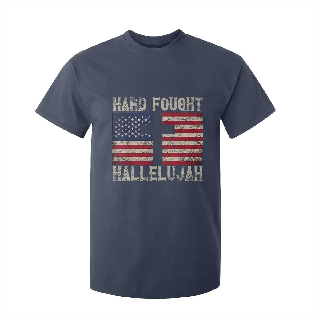 Hard Fought Hallelujah T Shirt For Kid Patriotic Christian Faith American Flag TS14 Navy Print Your Wear