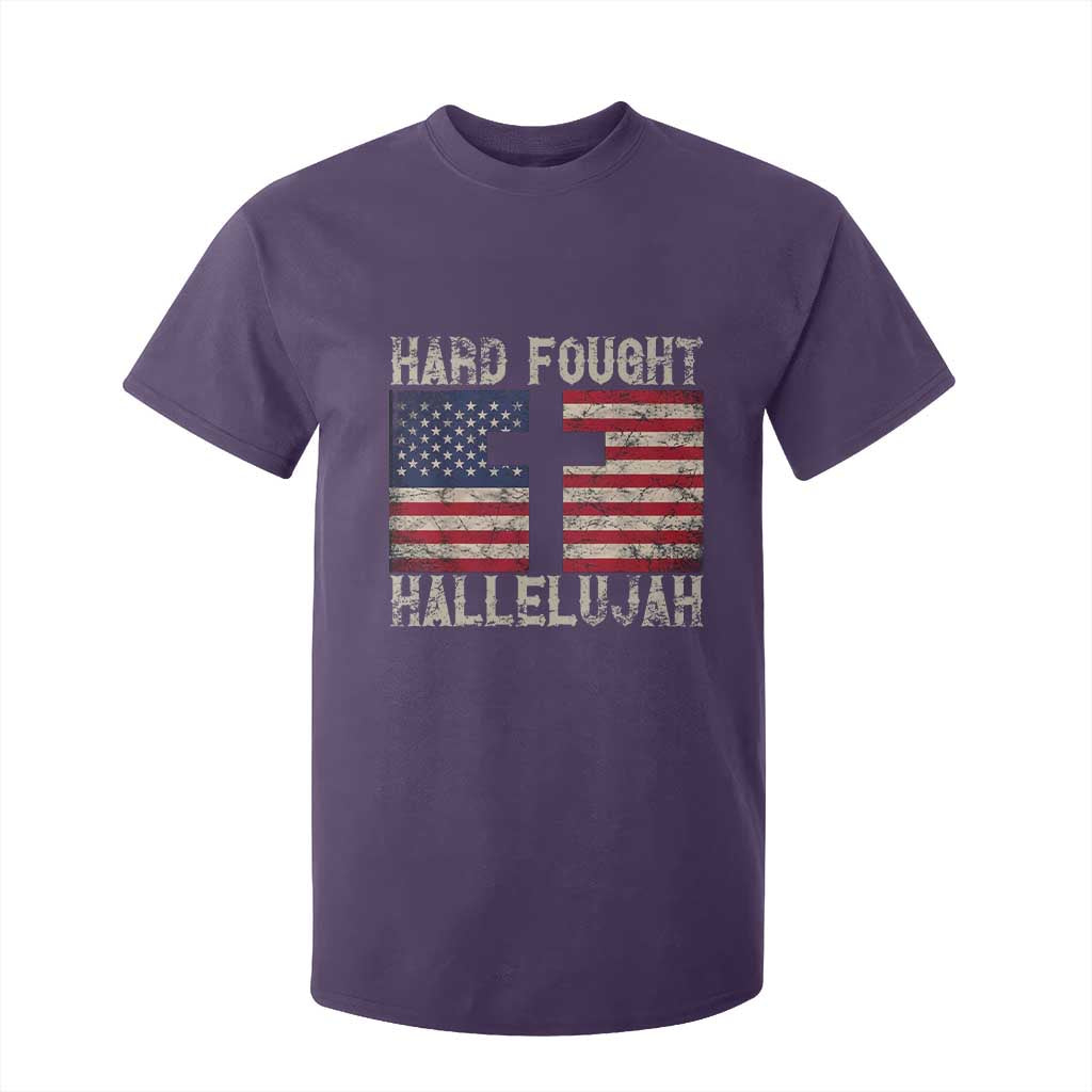 Hard Fought Hallelujah T Shirt For Kid Patriotic Christian Faith American Flag TS14 Purple Print Your Wear