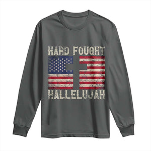 Hard Fought Hallelujah Long Sleeve Shirt Patriotic Christian Faith American Flag TS14 Dark Heather Print Your Wear