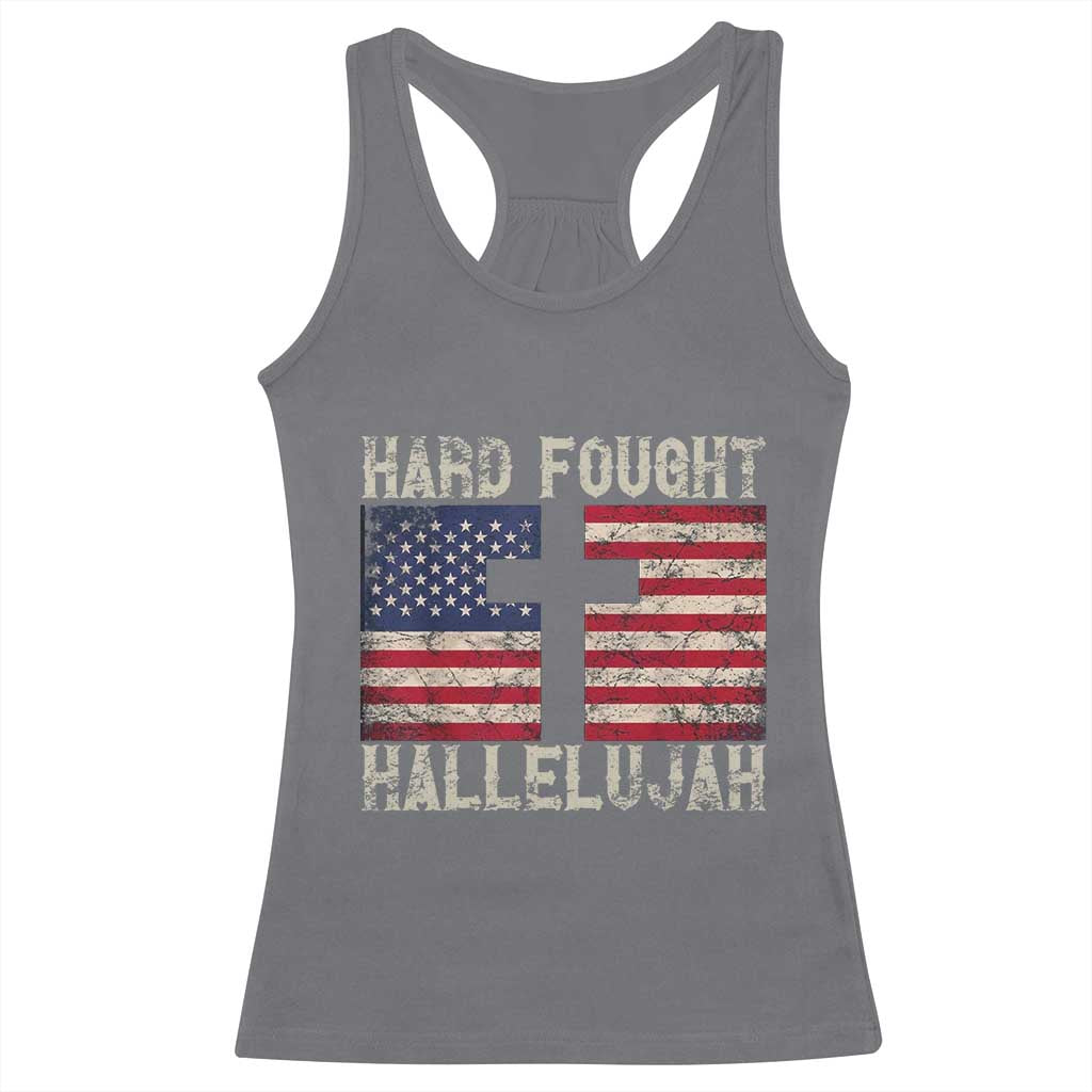 Hard Fought Hallelujah Racerback Tank Top Patriotic Christian Faith American Flag TS14 Charcoal Print Your Wear