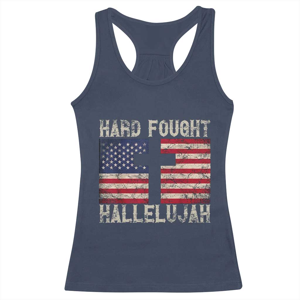 Hard Fought Hallelujah Racerback Tank Top Patriotic Christian Faith American Flag TS14 Navy Print Your Wear