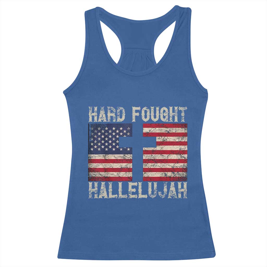 Hard Fought Hallelujah Racerback Tank Top Patriotic Christian Faith American Flag TS14 Royal Blue Print Your Wear