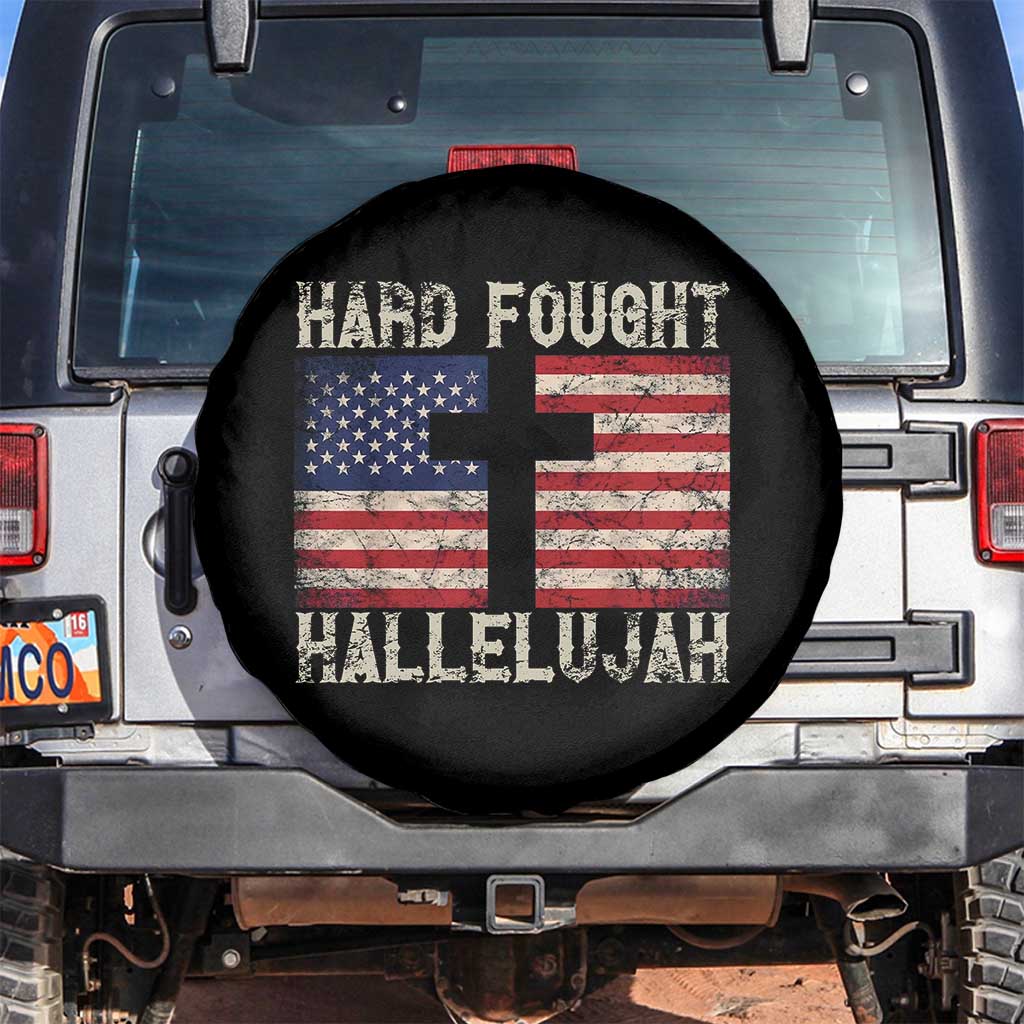 Hard Fought Hallelujah Spare Tire Cover Patriotic Christian Faith American Flag TS14 No hole Black Print Your Wear