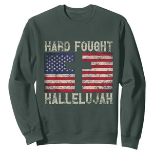 Hard Fought Hallelujah Sweatshirt Patriotic Christian Faith American Flag TS14 Dark Forest Green Print Your Wear