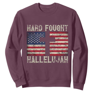 Hard Fought Hallelujah Sweatshirt Patriotic Christian Faith American Flag TS14 Maroon Print Your Wear
