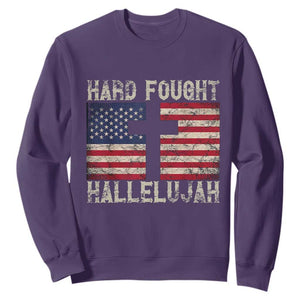 Hard Fought Hallelujah Sweatshirt Patriotic Christian Faith American Flag TS14 Purple Print Your Wear
