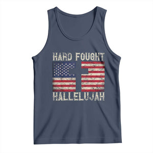 Hard Fought Hallelujah Tank Top Patriotic Christian Faith American Flag TS14 Navy Print Your Wear
