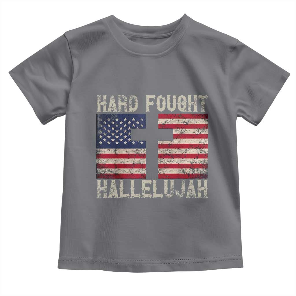 Hard Fought Hallelujah Toddler T Shirt Patriotic Christian Faith American Flag TS14 Charcoal Print Your Wear