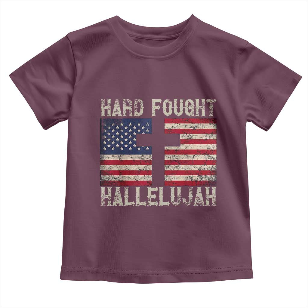 Hard Fought Hallelujah Toddler T Shirt Patriotic Christian Faith American Flag TS14 Maroon Print Your Wear