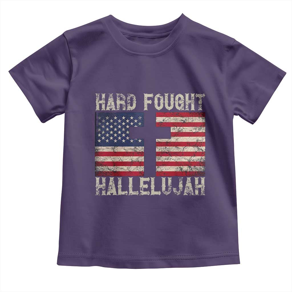 Hard Fought Hallelujah Toddler T Shirt Patriotic Christian Faith American Flag TS14 Purple Print Your Wear