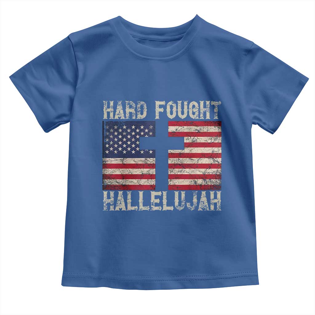 Hard Fought Hallelujah Toddler T Shirt Patriotic Christian Faith American Flag TS14 Royal Blue Print Your Wear