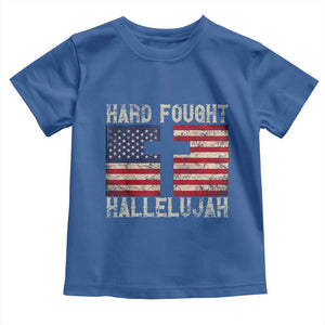 Hard Fought Hallelujah Toddler T Shirt Patriotic Christian Faith American Flag TS14 Royal Blue Print Your Wear