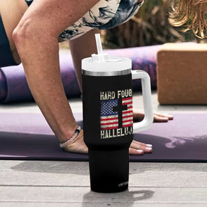 Hard Fought Hallelujah Tumbler With Handle Patriotic Christian Faith American Flag TS14 Print Your Wear