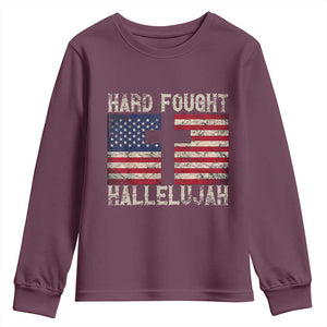 Hard Fought Hallelujah Youth Sweatshirt Patriotic Christian Faith American Flag TS14 Maroon Print Your Wear