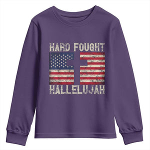 Hard Fought Hallelujah Youth Sweatshirt Patriotic Christian Faith American Flag TS14 Purple Print Your Wear