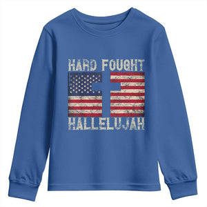Hard Fought Hallelujah Youth Sweatshirt Patriotic Christian Faith American Flag TS14 Royal Blue Print Your Wear
