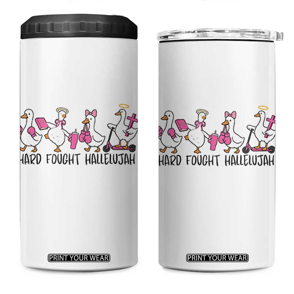Hard Fought Hallelujah 4 in 1 Can Cooler Tumbler Funny Christian Goose TS14 One Size: 16 oz White Print Your Wear