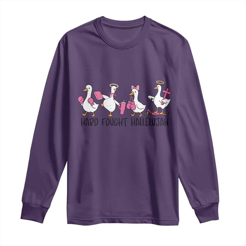 Hard Fought Hallelujah Long Sleeve Shirt Funny Christian Goose TS14 Purple Print Your Wear