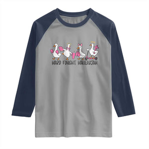 Hard Fought Hallelujah Raglan Shirt Funny Christian Goose TS14 Sport Gray Navy Print Your Wear