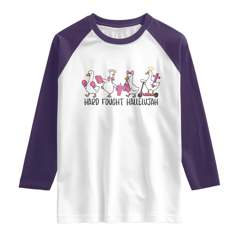Hard Fought Hallelujah Raglan Shirt Funny Christian Goose TS14 White Purple Print Your Wear