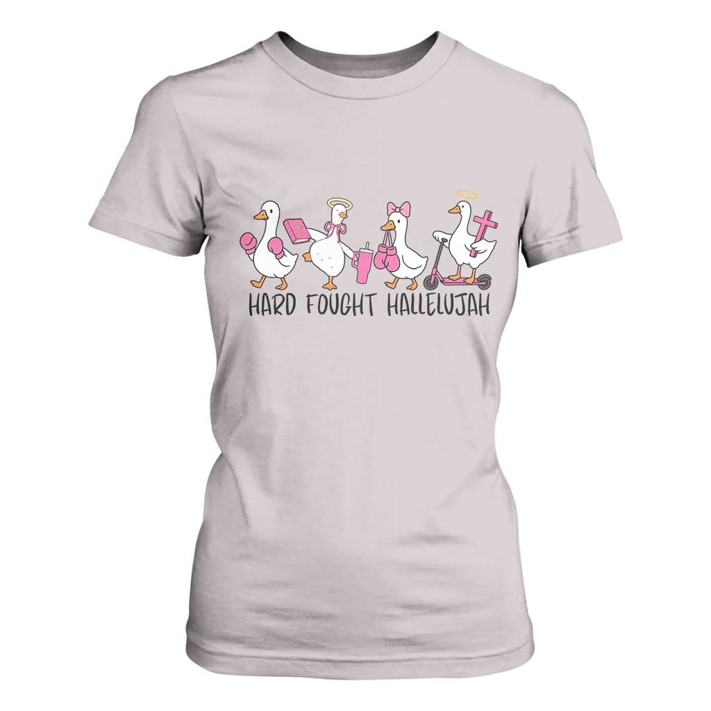 Hard Fought Hallelujah T Shirt For Women Funny Christian Goose TS14 Ice Gray Print Your Wear