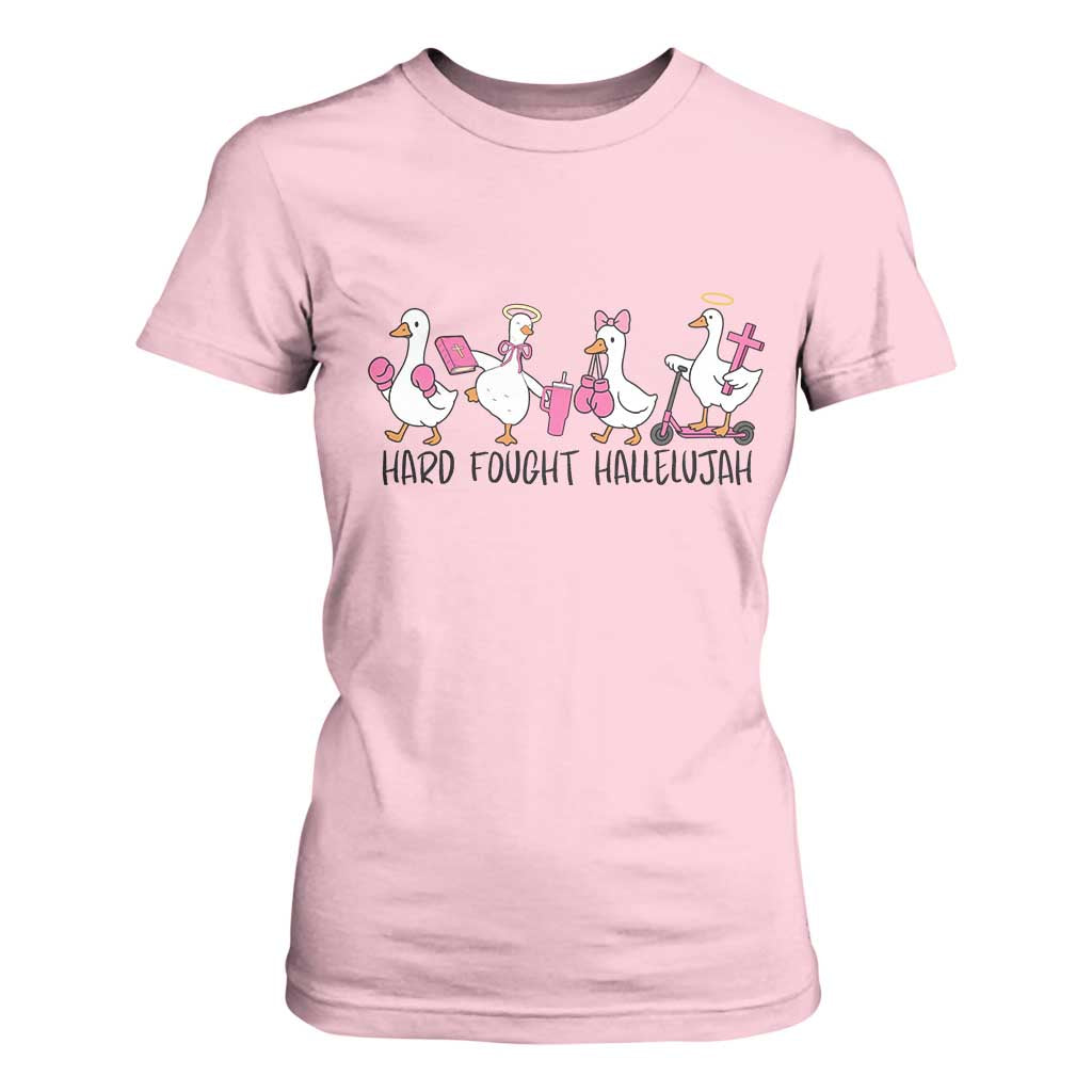 Hard Fought Hallelujah T Shirt For Women Funny Christian Goose TS14 Light Pink Print Your Wear