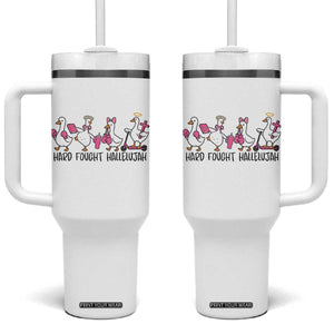 Hard Fought Hallelujah Tumbler With Handle Funny Christian Goose TS14 One Size: 40 oz White Print Your Wear