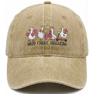 Hard Fought Hallelujah Washed Cotton Baseball Cap Funny Christian Goose TS14 Washed Cap Universal Fit Khaki Print Your Wear