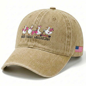 Hard Fought Hallelujah Washed Cotton Baseball Cap Funny Christian Goose TS14 Print Your Wear
