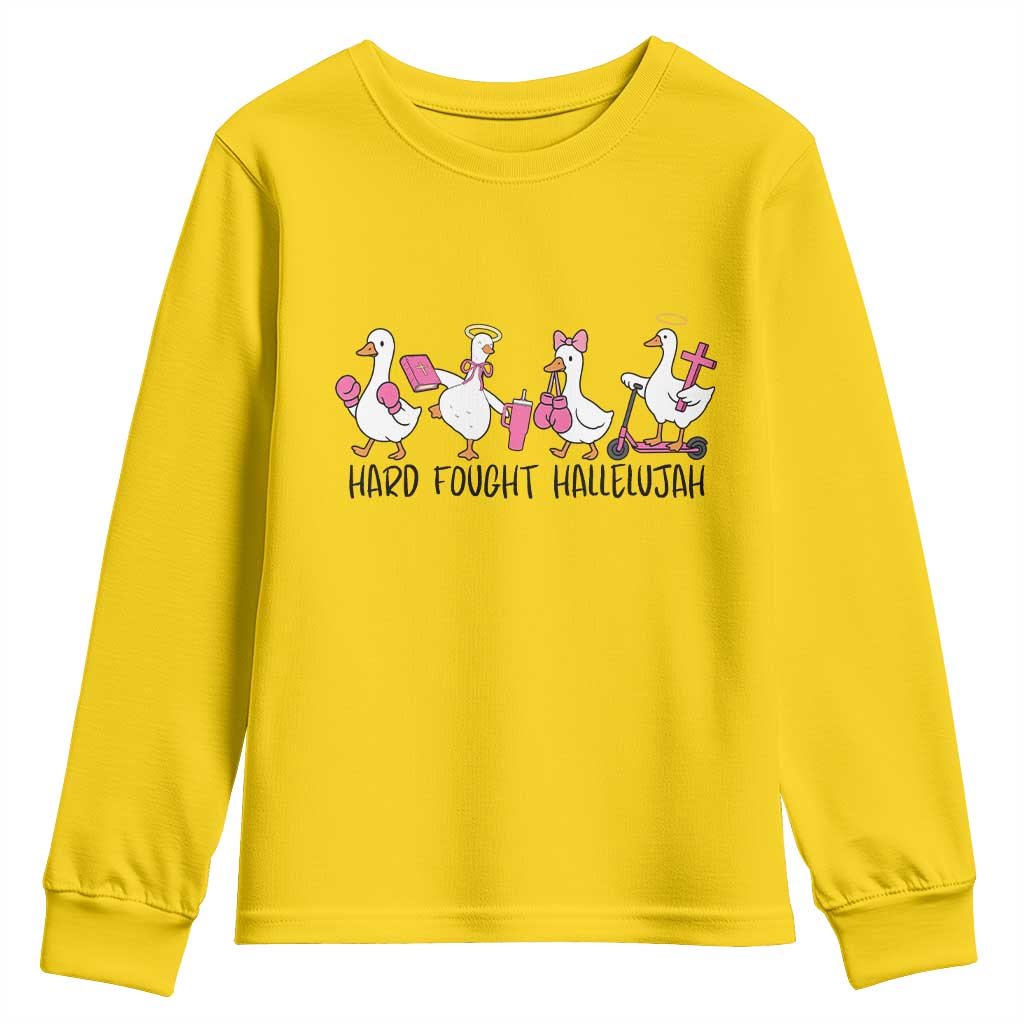 Hard Fought Hallelujah Youth Sweatshirt Funny Christian Goose TS14 Daisy Print Your Wear