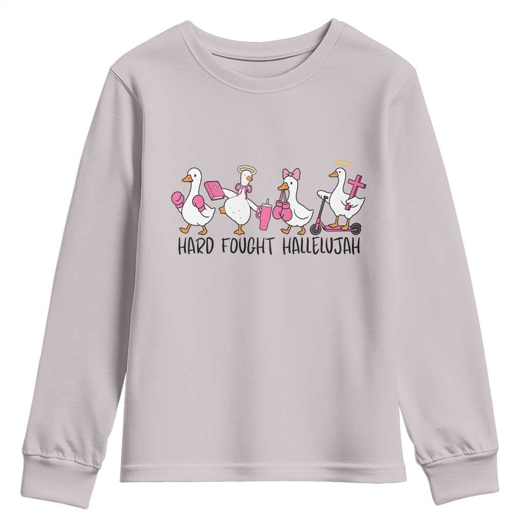 Hard Fought Hallelujah Youth Sweatshirt Funny Christian Goose TS14 Ice Gray Print Your Wear