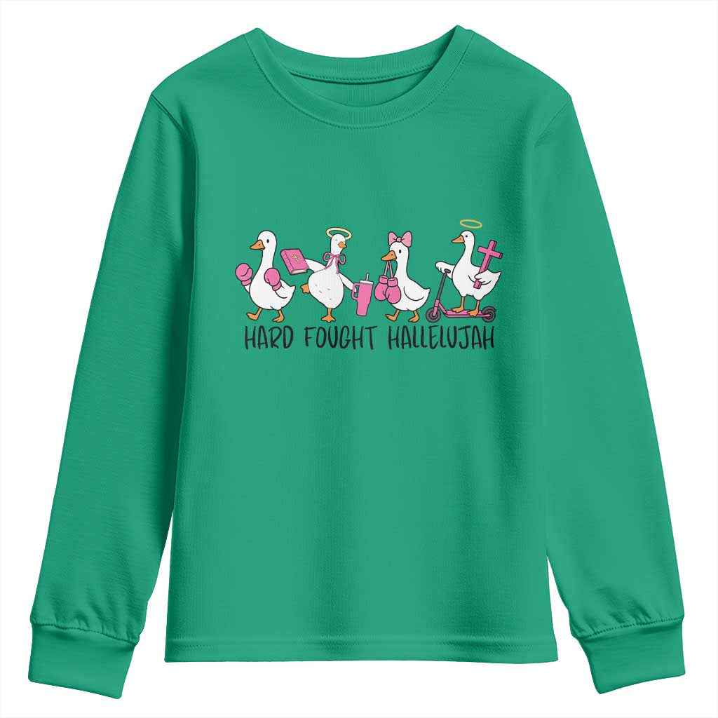 Hard Fought Hallelujah Youth Sweatshirt Funny Christian Goose TS14 Irish Green Print Your Wear