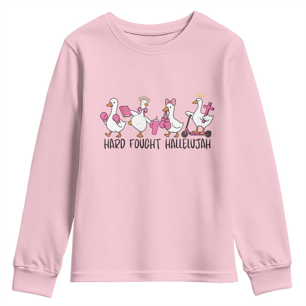 Hard Fought Hallelujah Youth Sweatshirt Funny Christian Goose TS14 Light Pink Print Your Wear
