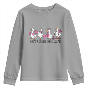 Hard Fought Hallelujah Youth Sweatshirt Funny Christian Goose TS14 Sport Gray Print Your Wear