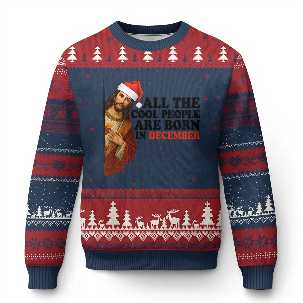 Funny December Birthday Ugly Christmas Sweater All The Cool People are Born in December TS14 Navy Red Print Your Wear