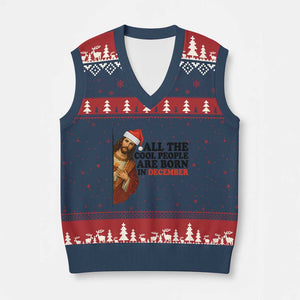 Funny December Birthday V-Neck Knit Sweater Vest All The Cool People are Born in December TS14 Navy Red Print Your Wear